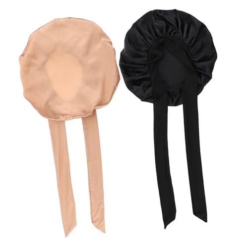 MAJORMENCH 2 Stück Satin Schlafmütze Damen Elastisch Verstellbar Haarschutz Nacht Haube gegen Haarbruch für Locken und Empfindliches Haar Schwarz Gold von MAJORMENCH
