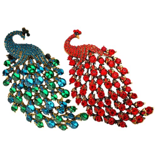 MAJORMENCH 2 Stück Strass Pfau Broschen Damen Anstecknadeln Elegante Tierform Schmuck für Anzug Schal Hochzeit und Büro Dekorative Lapel Pins für Stilbewusste Frauen von MAJORMENCH