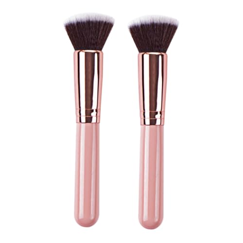 MAJORMENCH 2 Stück Teiliges Foundation Brush Flacher Cremiger Make Up Pinsel mit Rosa Griff und Roségoldenem Stiel Praktisches Kosmetik Tool für Damen für Flüssiges und Cremiges Make Up von MAJORMENCH