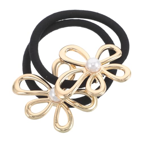 MAJORMENCH 2 Stück Teiliges Metall mit Perlen Elastische Kratzfeste Pferdeschwanzhalter in Gold Elastische Haargummis für Damen und Mädchen Eleganter Haarschmuck für Alltag und Fest von MAJORMENCH