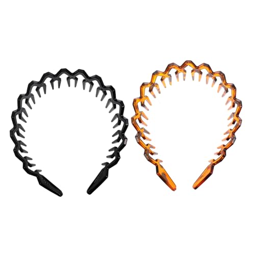 MAJORMENCH 2 Stück Toothed Wavy Hairband aus Weichem Kunststoff Breites Haarband für Mädchen und Damen Modischer Haarschmuck in Schwarz und Bernstein für Alltag und Party von MAJORMENCH