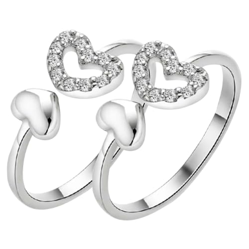 MAJORMENCH 2 Stück Verstellbarer Offener Herzring Damenring aus Hautfreundlich Glatt Modisches Schmuckaccessoire für Geburtstag Hochzeit Jubiläum Vielseitig Kombinierbar von MAJORMENCH