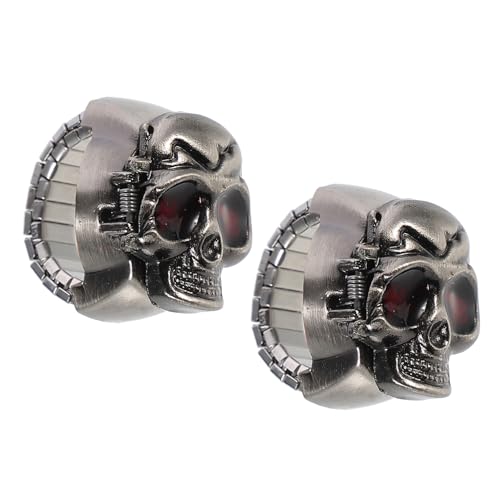 MAJORMENCH 2stücke Totenkopf-fingeruhr Mit Flip-open Cover Retro-ringuhr Aus Hochwertigem Material Lesbares Passt Für Fingergrößen Punk-design Für Männer Und Frauen von MAJORMENCH