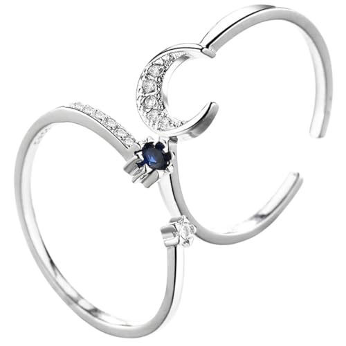 MAJORMENCH 2Stücke Teiliges Verstellbare Offene Ringe für Damen Kreative Blauen Mondringen Modeschmuck Accessoire für zu Besonderen Anlässen von MAJORMENCH