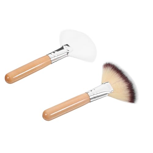 MAJORMENCH 2stücke Fan Make-up Pinsel Für Gesichtsbürste Mit Langem Griff Make-up-tools Für Frauen Gesichts Make-up Applikator Für Powder Foundation Blush Concealer Multifunktionaler Pinsel f von MAJORMENCH