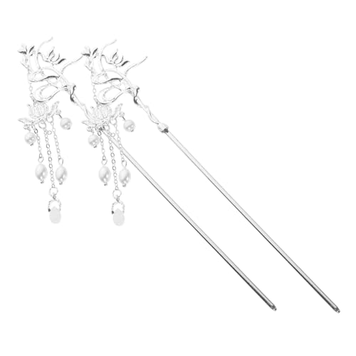 MAJORMENCH 2stücke Perlen Haarschmuck Haar Stab Chinesische Hanfu Blume Haar Stab Frauen Bun Pin Mit Langer Baumelnder Perlen Quaste Für Alltag Hochzeit Party von MAJORMENCH