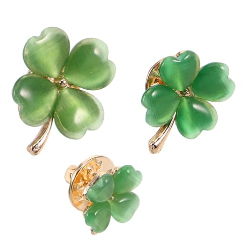 MAJORMENCH 3 STÜCKE Teiliges Broschen für Frauen Grünes Kleeblatt Design Sicherheitsnadeln für Kleidung Pullover Schals Leicht Tragbar Glücksbringer für von MAJORMENCH