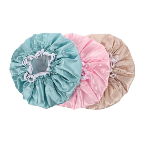 MAJORMENCH 3 Stück Doppellagige Duschhauben Damen Groß Satin Shampoo Badekappen Waschbar Wiederverwendbar Schutz Haarewaschen für Langhaarige Frauen von MAJORMENCH