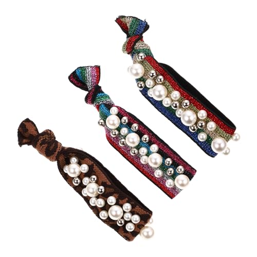 MAJORMENCH 3 Stück Elastische Haargummis mit Perlen Leopardmuster Farbige Glänzende Haarschleifen für Mädchen Damen Dehnbar Modisches Haaraccessoire Vielseitig Einsetzbar Geschenkidee von MAJORMENCH