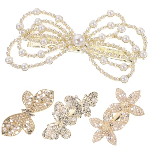 MAJORMENCH 4 Stück Teiliges Butterfly Haarklammern mit Perlenblüten Glänzende Metall Haarspangen für Mädchen Haarschmuck Clips zum Fixieren und Dekorieren Verschiedener Frisuren von MAJORMENCH