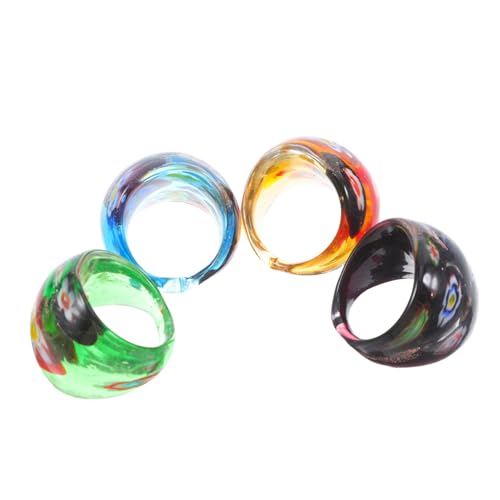 MAJORMENCH 4 Stück Teiliges Dekorative Glasringe für Damen Bunte Glasfinger ringe mit Individuellem Design Modische Schmuckstücke für Partys Alltag Festivals und Kostüme von MAJORMENCH