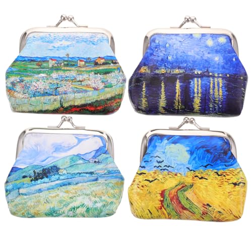 MAJORMENCH 4stücke Damen Münzgeldbörse Mit Vintage-ölgemälde-Design Kleine Geldbeutel Für Münzen Schlüssel Und Karten Für Alltag Und von MAJORMENCH