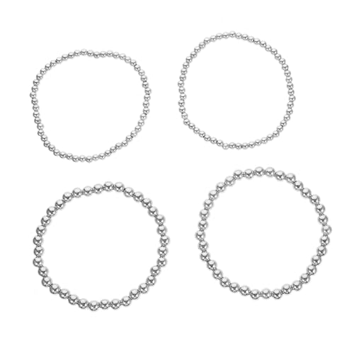 MAJORMENCH 4stücke Silbernes Perlen Armband Damen Unisex Perlenarmband Für Frauen Männer Mit Kugel Stretcharmband Für Alltag Hochzeit Geburtstag von MAJORMENCH