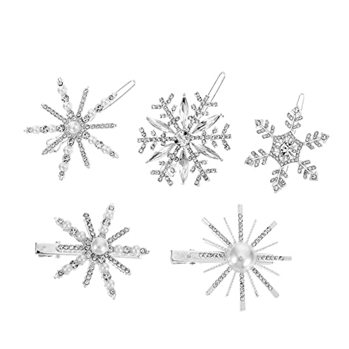 MAJORMENCH 5 Stück Glitzer Schneeflocken Haarspangen mit Perlen und Diamantbesatz Leichte Haarklammern für Damen Eleganter Haarschmuck für Hochzeit Geburtstag und Festliche Anlässe Zufällige von MAJORMENCH