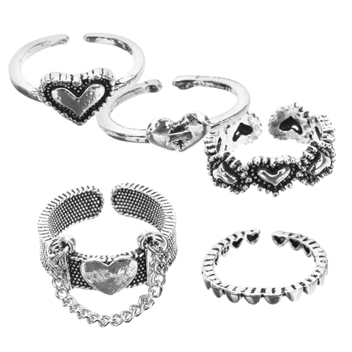 MAJORMENCH 5 Stück Teiliges Verstellbare Herzform Ringe Damen Modischer Offener Fingerring Individuelles Schmuckstück Stilvolle Geometrische Dekoration von MAJORMENCH