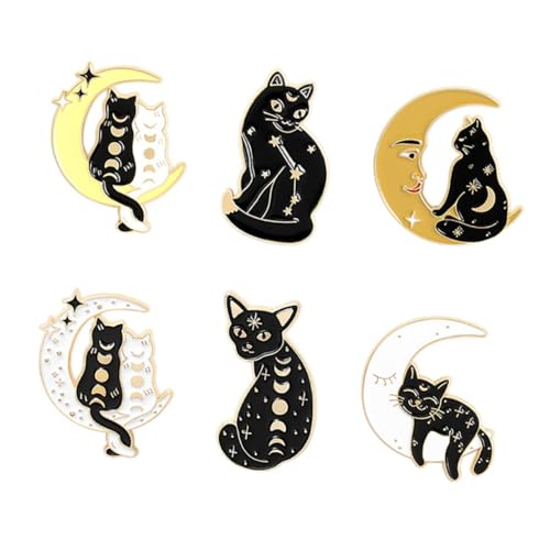 MAJORMENCH 6 Stück Teiliges Cartoon Tier Broschen und Mond Anstecknadeln aus Langlebigem Legierungs Material Kleidung Accessoires Geschenkidee für Damen von MAJORMENCH