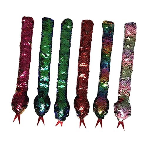 MAJORMENCH 6 Stück Teiliges Slap Armband Schlangenmotiv Pailletten Klatscharmband Jungen Mädchen Party Mitgebsel Langlebig und Bequem aus Kunstleder Geeignet für Zoo und Zufällige Farbe von MAJORMENCH