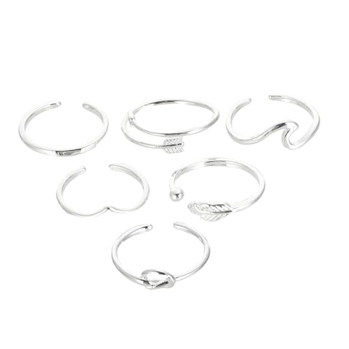 MAJORMENCH 6 Stück Teiliges Verstellbares Ring Langlebiger Offene Damenringe zum Stapeln Vielseitig Tragbar als Fingerring Knöchelring oder Zehenring Modisches Schmuck Frauen von MAJORMENCH