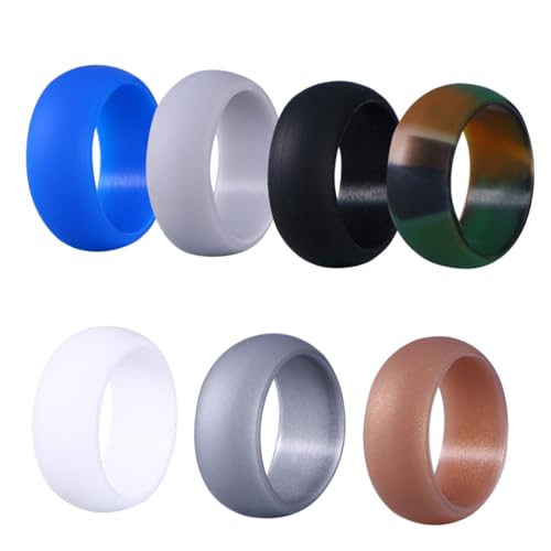 MAJORMENCH 7 Stück Teiliges Silikonring Herren Wasserfeste Flexible Gummiringe in Farben Camouflage Gold Silber Dunkel Blau Ergonomisch Langlebig als Eheringe von MAJORMENCH