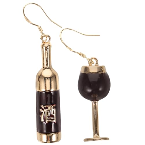 MAJORMENCH Asymmetrische Damen Ohrhänger Weinflasche Weinglas Leichte Legierung Langlebig Hautfreundlich Modischer Ohrschmuck für Partys Valentinstag und Besondere Anlässe von MAJORMENCH