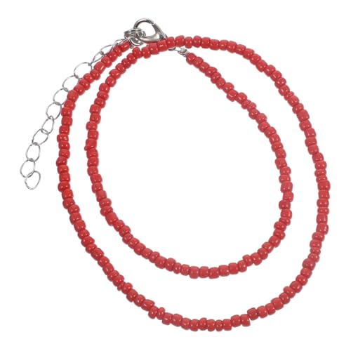 MAJORMENCH Halskette Rot Aus Reisperlen Einfache Farbkette Als Damenschmuck Individuelle Charakterperlen-einzelschicht-halskette Für Frauen Und Mädchen von MAJORMENCH