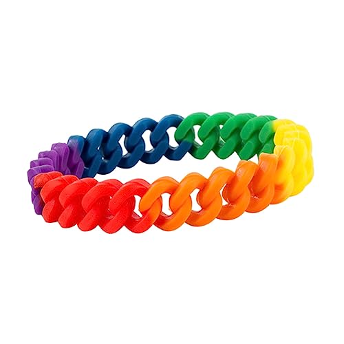 MAJORMENCH Buntes Silikon Armband Rainbow Link Flexibles Hautfreundliches Silikonarmband für Damen Herren Langlebiges Verstellbares Gummiband für Alltag Party Unisex Wristlet von MAJORMENCH