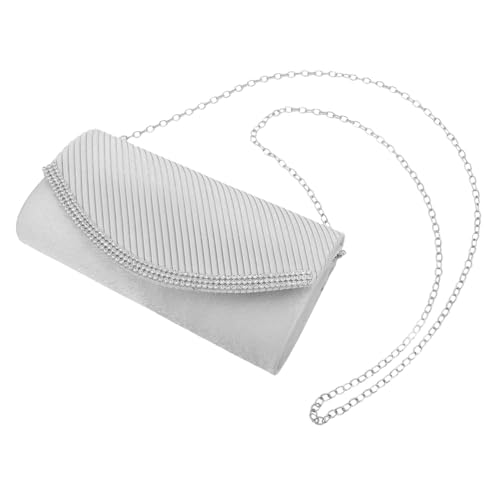 MAJORMENCH Damen Abendtasche mit Glitzer Leichte Clutch Handtasche mit Sicherem Verschluss für Hochzeit Party Prom und Besondere Anlässe Stilvolle Umhängetasche mit Kette Silberfarben von MAJORMENCH