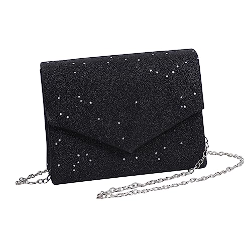 MAJORMENCH Damen Abendtasche mit Kettenriemen Crossbody Schultertasche für Hochzeit Cocktailparty Bankett Vielseitige Clutch Tasche für Formelle Anlässe Tragbar Schwarzes Design von MAJORMENCH