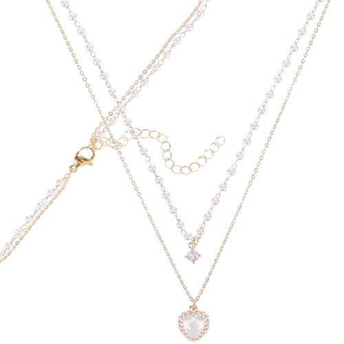MAJORMENCH Damen Halskette mit Perlen und Herzanhänger Leichte Kettenhalskette aus Vergoldetem Modischer Choker für Alltag und Besondere Anlässe für Frauen von MAJORMENCH
