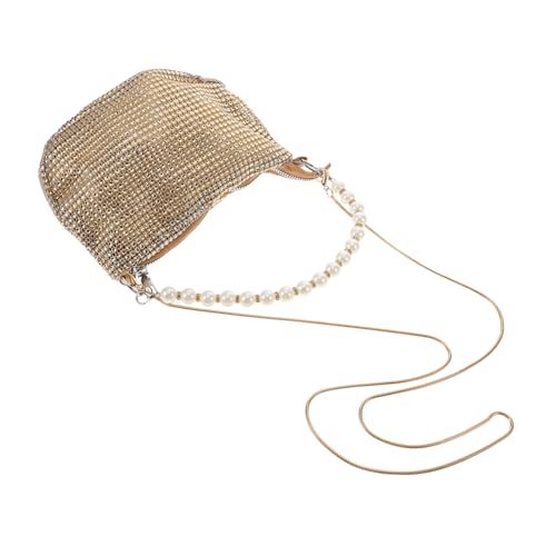 MAJORMENCH Damen Handtasche mit Perlen Schultertasche für Hochzeit Party und Besondere Anlässe Stilvolle Clutch mit Praktischem Tragegriff und Abnehmbarem Schulterriemen Goldfarben von MAJORMENCH