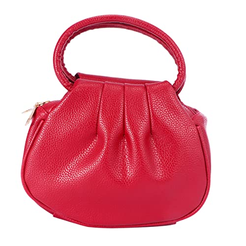 MAJORMENCH Damen Mini Handtasche PU Münzbörse Clutch Modisch Rot Kompakt Robust Mit Reißverschluss Schnalle Sicher Für Alltag Und Shopping Feminines Falten Design von MAJORMENCH