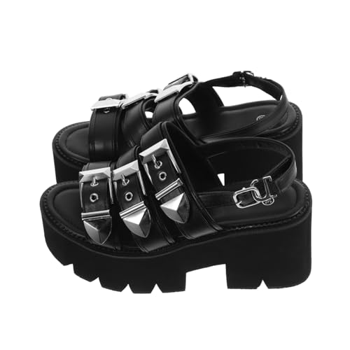 MAJORMENCH Damen Sandalen mit Dicker Sohle Offene Zehen Rutschfeste Sommer Schuhe Modische Plateau Sandaletten Geeignet für Partys und Besondere Anlässe Schwarz von MAJORMENCH