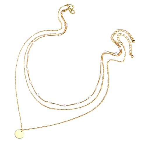 MAJORMENCH Dreischichtige Damen Halskette Goldfarben Verstellbare Clavicle Kette mit Perlen Mehrreihige Schmuckkette für Frauen Leichtes Hautfreundliches Legierungsmaterial Elegantes Layered von MAJORMENCH