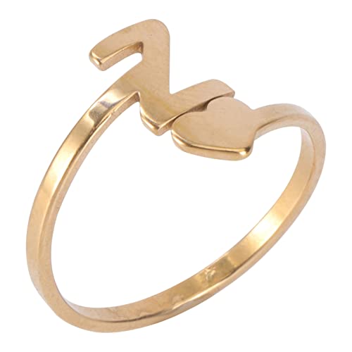 MAJORMENCH Edelstahlring mit Englischen Initialen Retro Liebesherz Design Goldfarbener Damenring Stilvolle Handdekoration Modischer Schmuck für Alltag und Besondere Anlässe von MAJORMENCH