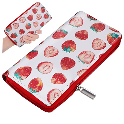 MAJORMENCH Erdbeer Geldbörse Für Damen Aus Pu Leder Langer Organizer Clutch Mit Reißverschluss Für Shopping Und Freizeit Mit Genügend Platz Für Karten Bargeld Und Münzen von MAJORMENCH