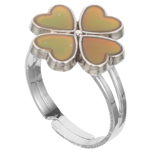 MAJORMENCH Farbwechsel Ring für Temperaturfühler Schmuck Verstellbarer Vierblättriger Kleeblatt Ring Niedlicher Emotionsring für Mädchen Kleinkinder von MAJORMENCH