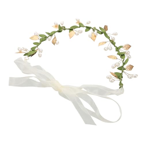 MAJORMENCH Faux Perlen Haaraccessoire Für Mädchen Boho Blumenkranz Haarschmuck Mit Grünen Blättern Für Hochzeiten Brautjungfern Und Festlichkeiten Leicht Und Für Verschiedene Anlässe von MAJORMENCH