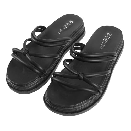 MAJORMENCH Flache Rutschfeste Sandalen Damen Sommer Candy Color Strandschuhe mit Kreuzriemen Schwarz Bequeme Outdoor Pantoletten Modisch und Robust für Freizeit und Strand von MAJORMENCH