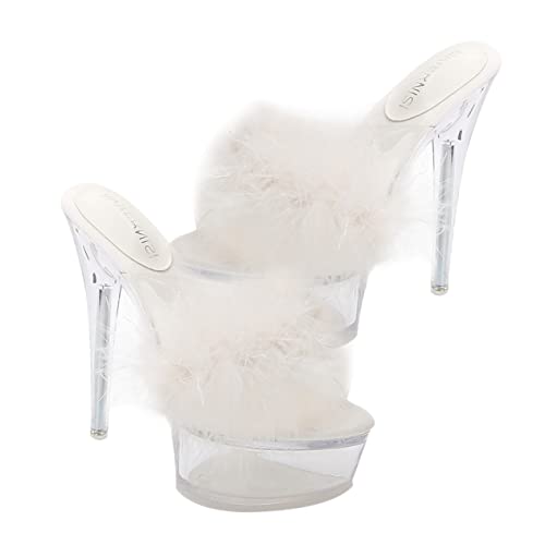 MAJORMENCH Fluffy High Heeled Sandalen Transparent Dünne Absätze Modisch Komfortabel Damen Schuhe Weiß von MAJORMENCH