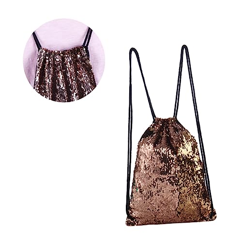 MAJORMENCH Glänzender Pailletten Rucksack Damen Leichter Modischer Sportsack mit Tunnelzug Vielseitig für Tanzen Outdoor Strand Reisen für Alltag und Freizeit Champagnerfarben von MAJORMENCH