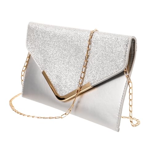 MAJORMENCH Glitzer Abendtasche Damen Clutch mit Pailletten Funkelndes Design Silber Ketten Umhängetasche Elegant für Party Hochzeit und Abendveranstaltungen von MAJORMENCH