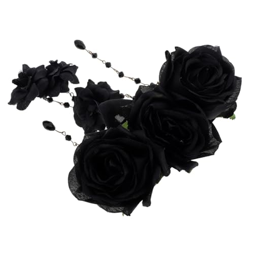 MAJORMENCH Gothic Haarspangen Für Damen Realistische Schwarze Rosen Haarclip Mit Quaste Einzigartiger Haarschmuck Für Halloween Und Gothic Veranstaltungen Stilvolles Accessoire Für von MAJORMENCH