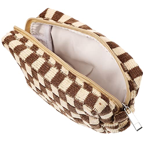 MAJORMENCH Tragbare Karierte Kosmetiktasche Aus Wollgarn Große Kapazität Reise Make up Tasche Für Damen Faltbar Und Waschbar Praktische Aufbewahrung Für Toilettenartikel von MAJORMENCH