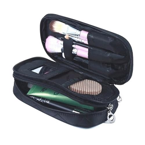 MAJORMENCH Kleine Leichte Kosmetiktasche mit Reißverschluss Doppellagig Wasserabweisend Große Kapazität Vielseitig als Reise und Schminktasche für Damen Schwarzes Geometrisches Design von MAJORMENCH