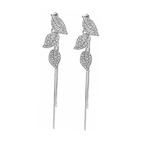 MAJORMENCH Lange Quastenohrringe Damen Ohrhänger mit Funkelnder Blattverzierung Stilvolle Ohraccessoires für Festliche Anlässe und Alltag Modische Ohrhänger mit Zartem Tassel design von MAJORMENCH