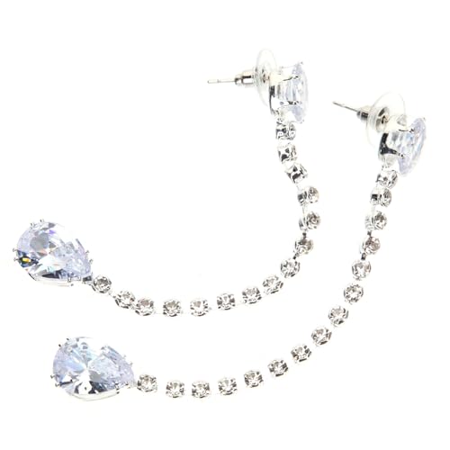 MAJORMENCH Lange Wasserfall Ohrringe mit Zirkonia Tropfen Metallische Ohrhänger mit Feiner Kettenlinie Modische Ohrornamente für Damen und Besondere Anlässe von MAJORMENCH