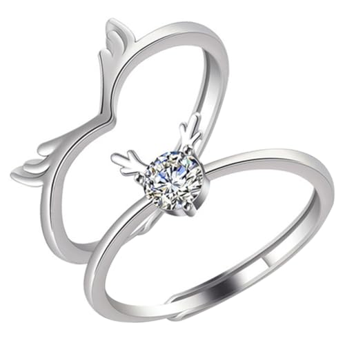 MAJORMENCH Matching Ringe mit Geweih Design Verstellbare Versprechenringe für Romantische Eheringe für Valentinstag und Jubiläen Silberne Ringe für Damen und Herren von MAJORMENCH