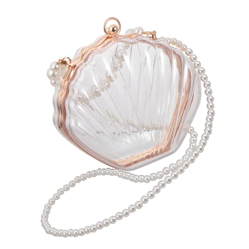 MAJORMENCH Muschel Schultertasche Damen mit Perlenverzierung Transparente Crossbody Bag Umhängetasche für Hochzeit und Alltag Kompakt und Langlebig von MAJORMENCH