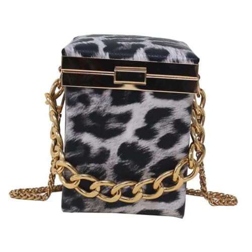 MAJORMENCH PU Crossbody Tasche Damen Leichte Schultertasche mit Kettenriemen Box Form Umhängetasche Leopardmuster Modische Kleine Handtasche für Alltag und Freizeit von MAJORMENCH