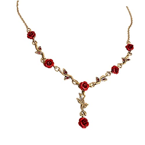 MAJORMENCH Rote Rosenblüten Halskette Damen Choker mit Strass Verziert Kette für Frauen als zu Geburtstag Weihnachten Valentinstag und Festlichkeiten von MAJORMENCH